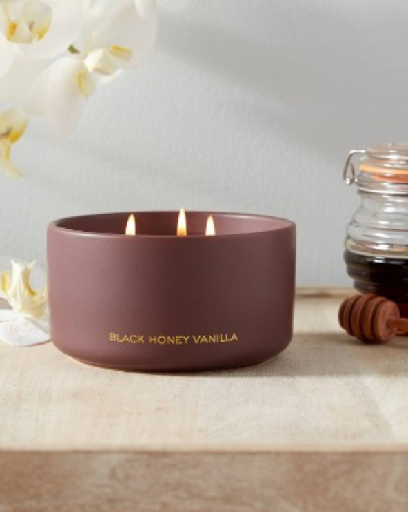 Black Honey Vanilla Candle Ceramic Jar 3-Wick