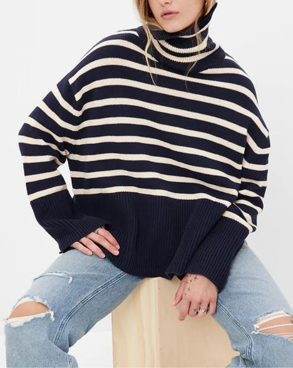 Oversized Striped Turtleneck Sweater