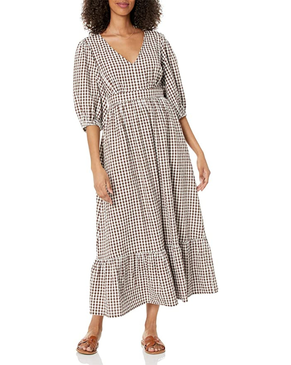 The Drop Women’s Calie V-Neck Puff Sleeve Maxi Dress